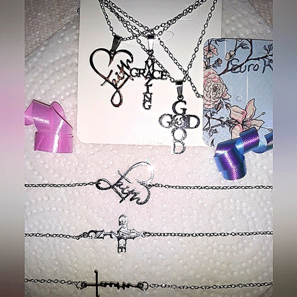 Cross Necklace Silver‎ Pendant (1 ) Faith or Grace, Pendant 18-22’chain NEW - Picture 2 of 10